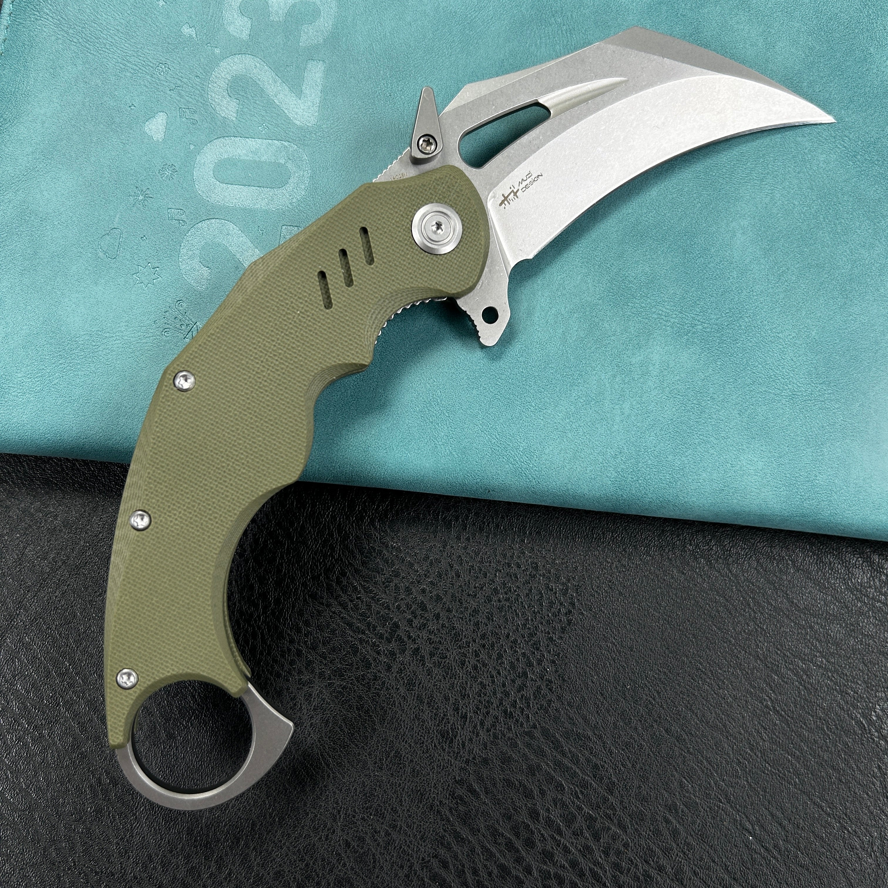 KUBEY  KU261B Wrath Karambit Folding Knife Green G-10 Handle 2.68" Beadblast 14C28N Blade