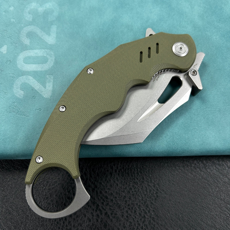 KUBEY  KU261B Wrath Karambit Folding Knife Green G-10 Handle 2.68" Beadblast 14C28N Blade