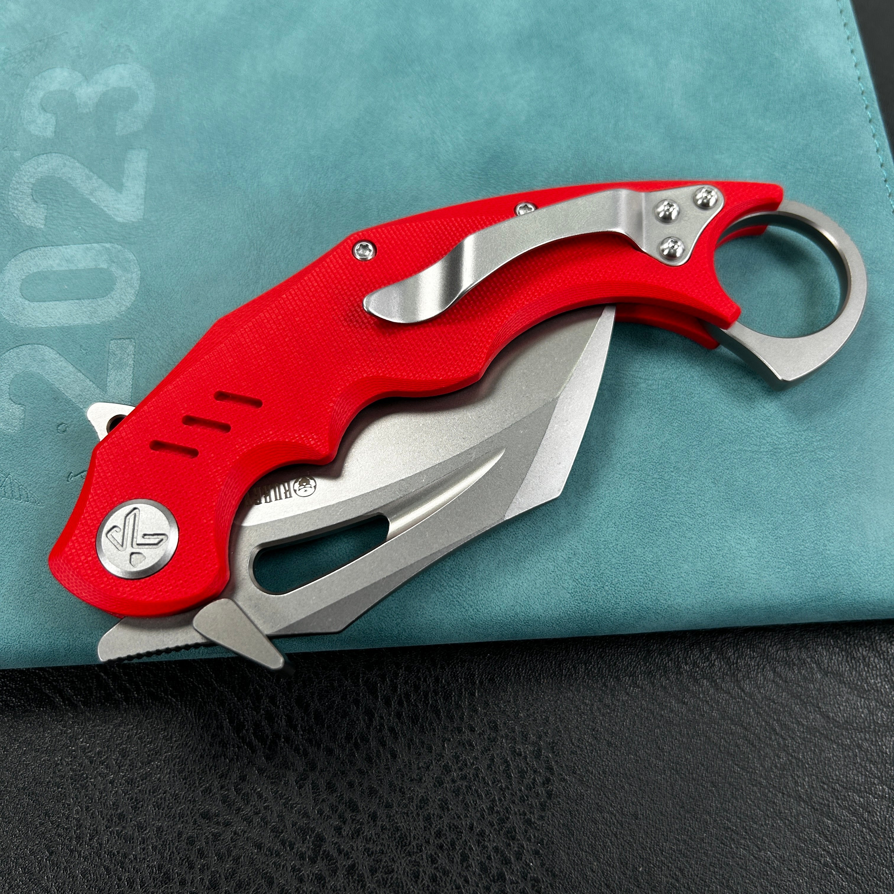 KUBEY KU261D Wrath Karambit Folding Knife Red G-10 Handle 2.68_ Beadblast 14C28N Blade