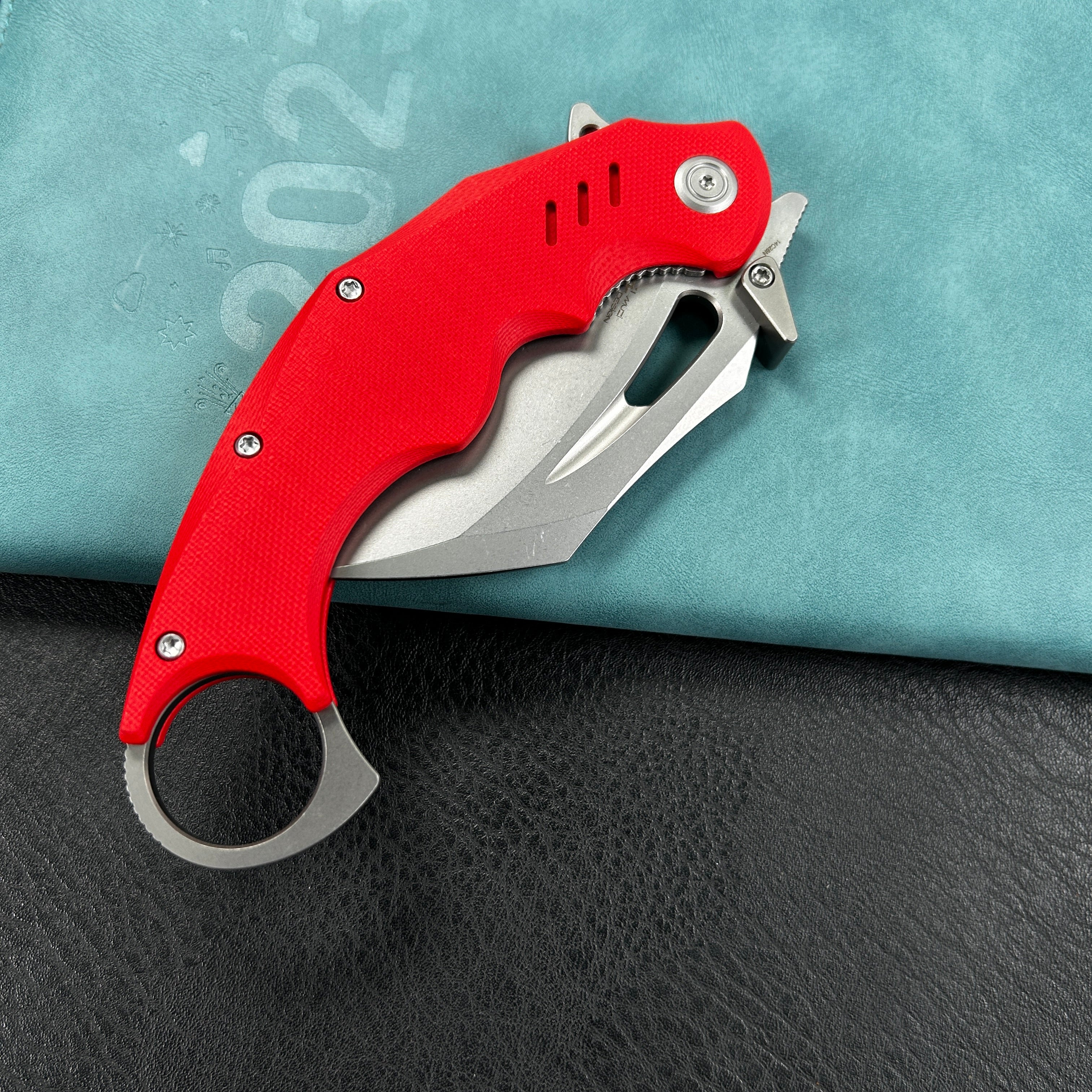 KUBEY KU261D Wrath Karambit Folding Knife Red G-10 Handle 2.68_ Beadblast 14C28N Blade