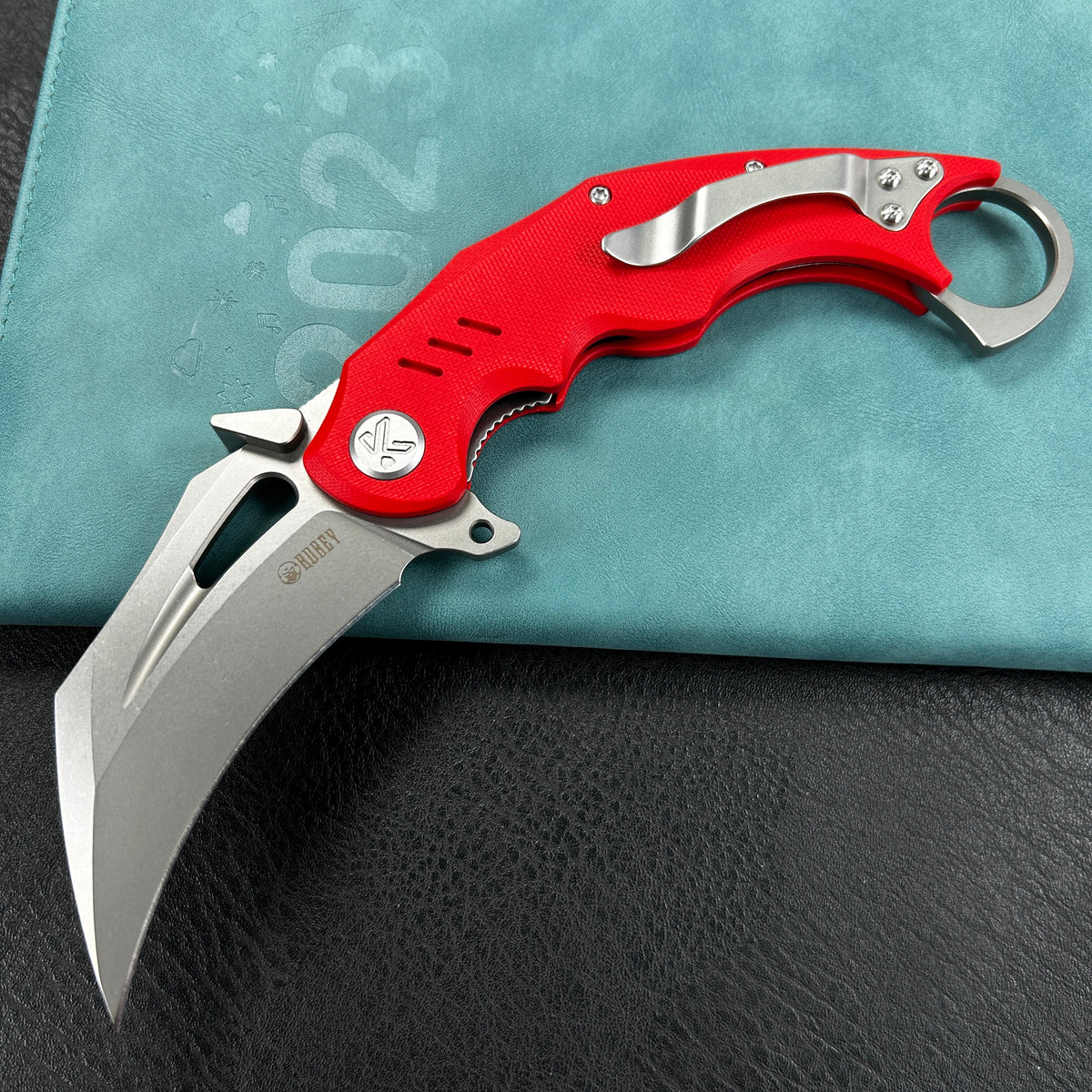 KUBEY KU261D Wrath Karambit Folding Knife Red G-10 Handle 2.68_ Beadblast 14C28N Blade