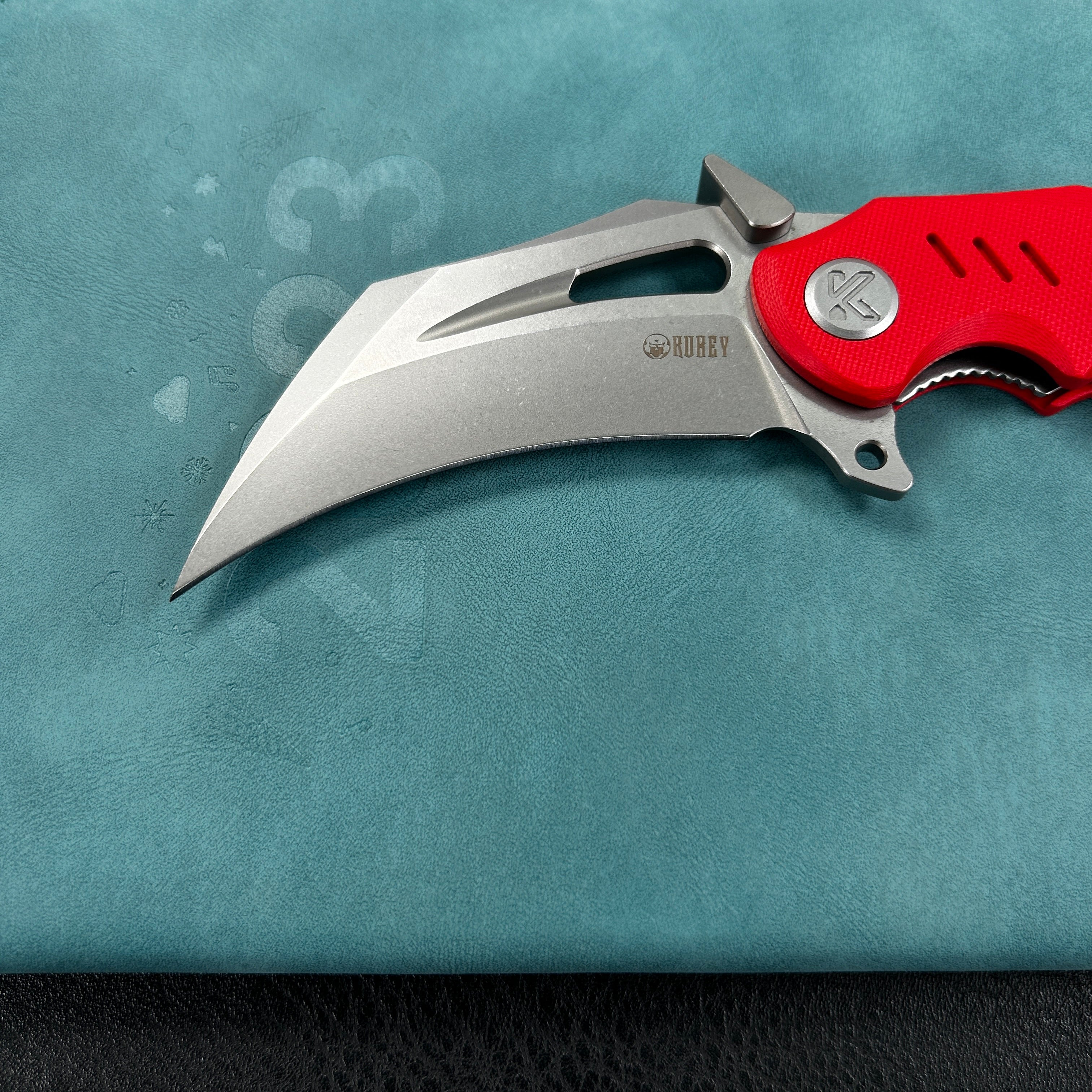 KUBEY KU261D Wrath Karambit Folding Knife Red G-10 Handle 2.68_ Beadblast 14C28N Blade