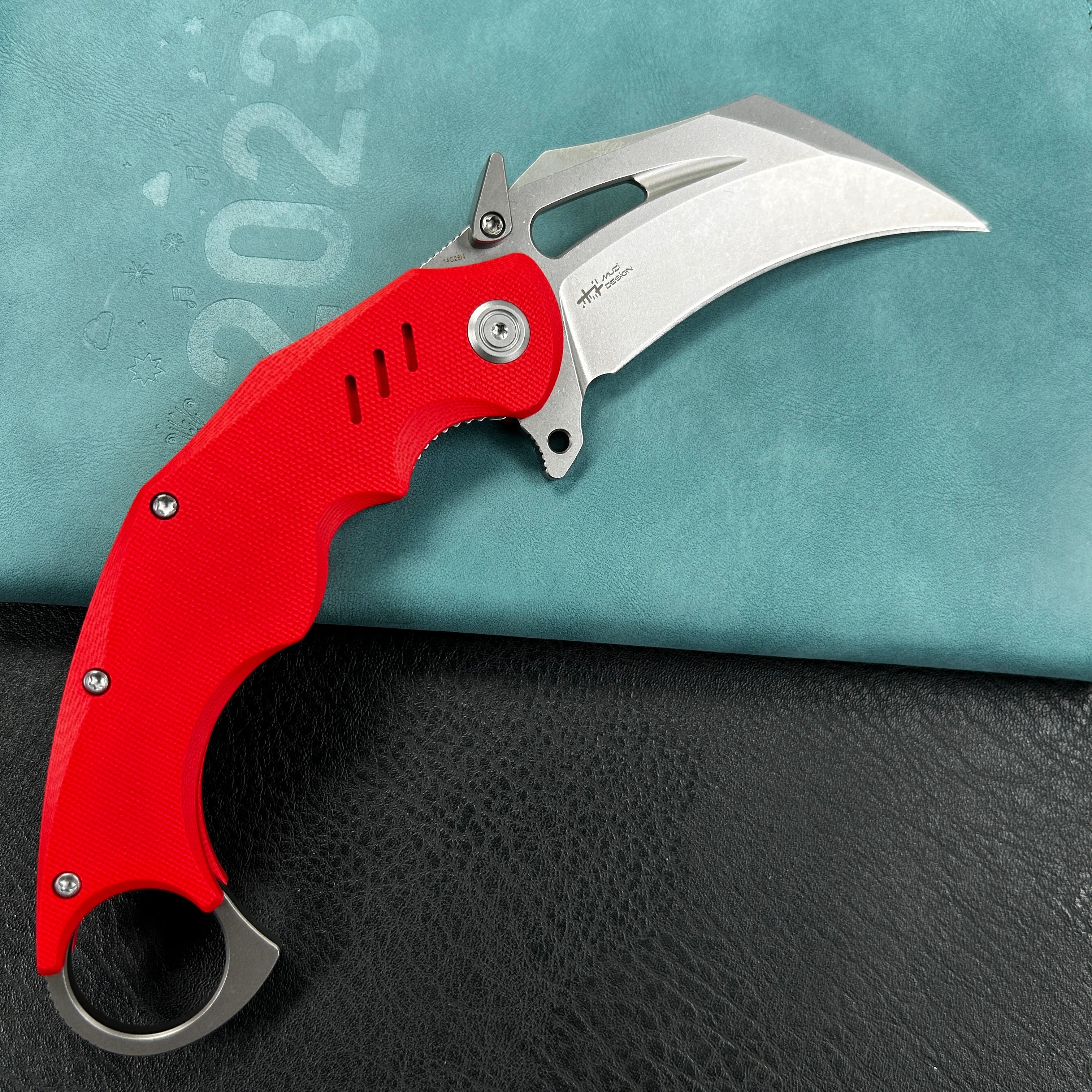 KUBEY KU261D Wrath Karambit Folding Knife Red G-10 Handle 2.68_ Beadblast 14C28N Blade