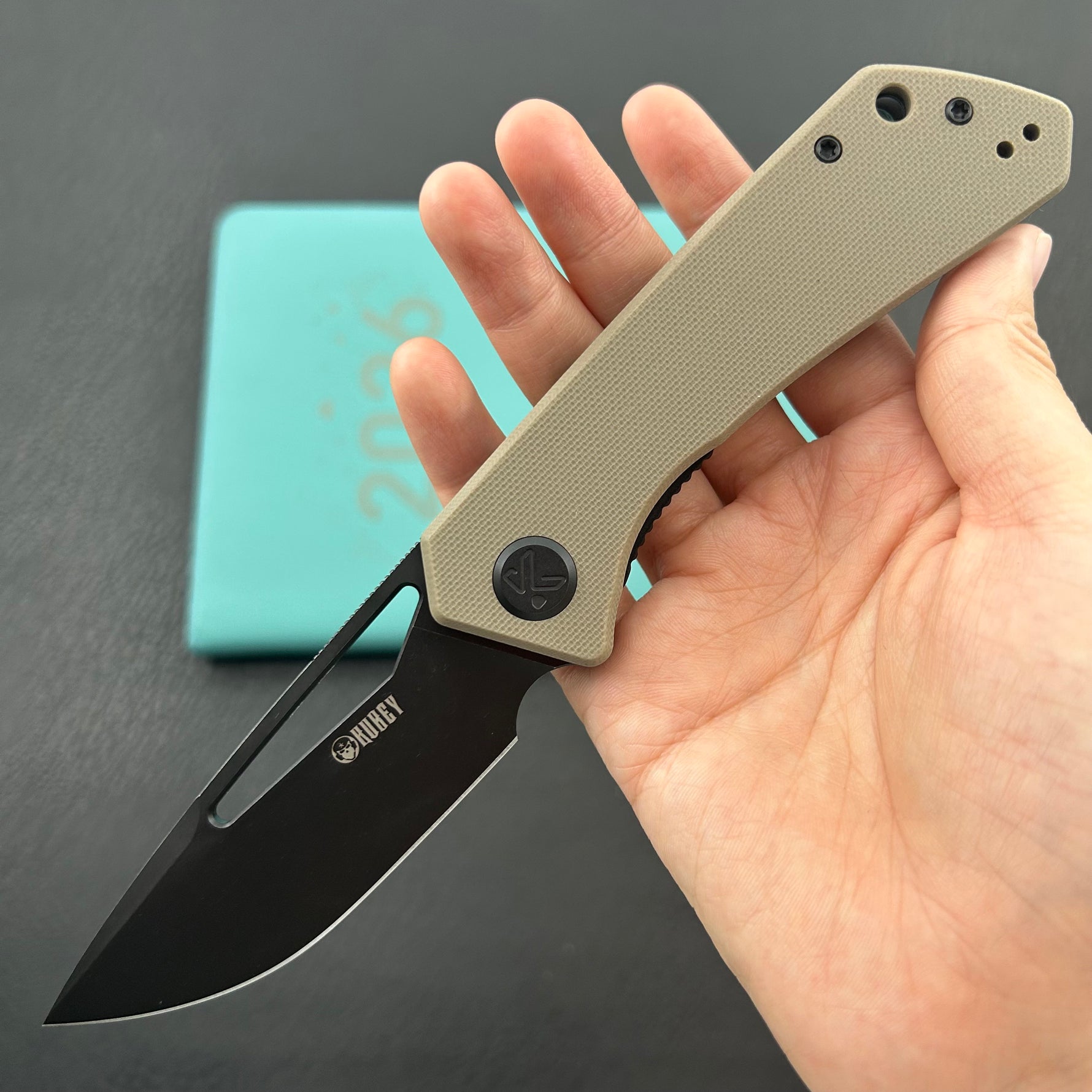 KUBEY knife KU331U Thalia Linerlock Black Tan Folding Knife