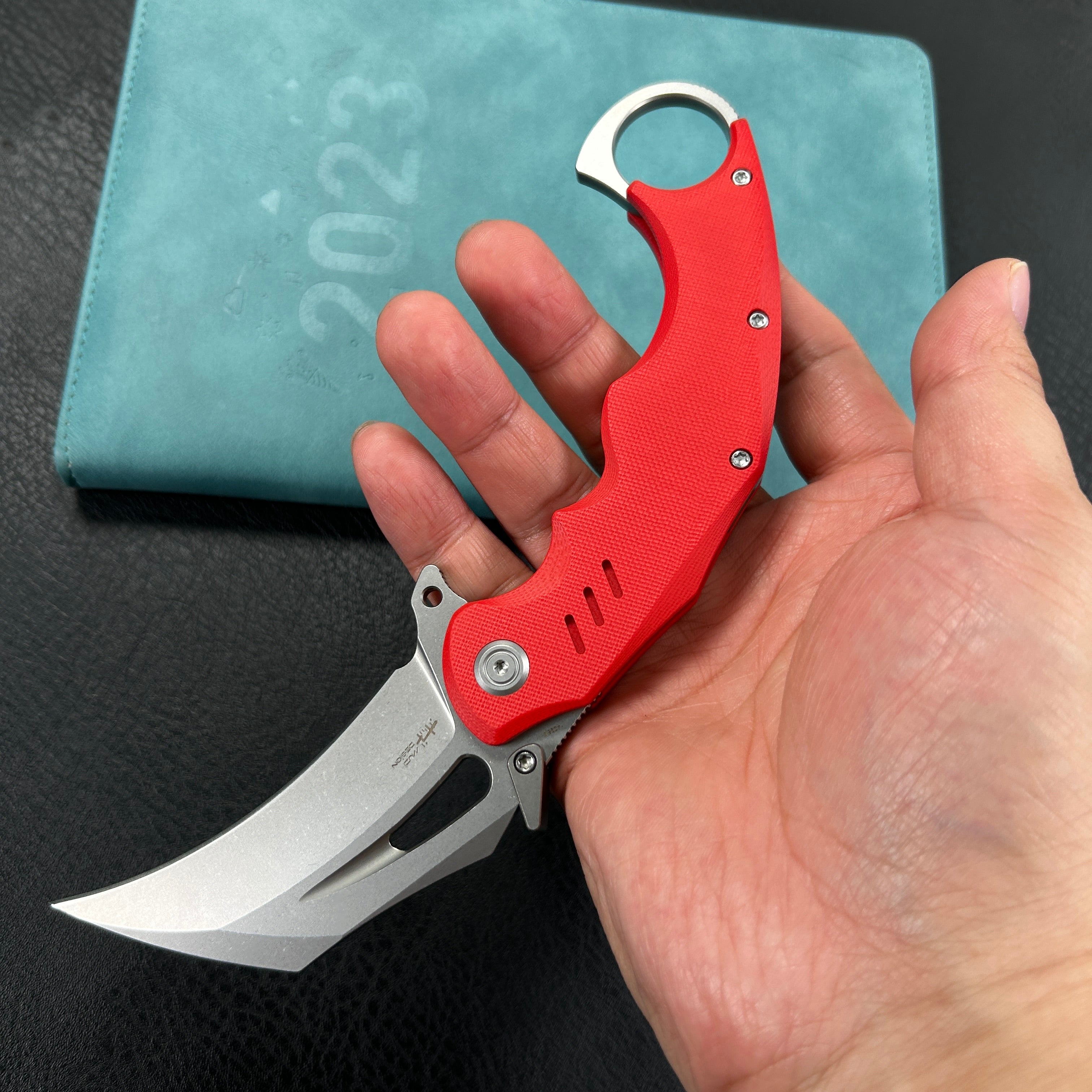 KUBEY KU261D Wrath Karambit Folding Knife Red G-10 Handle 2.68_ Beadblast 14C28N Blade