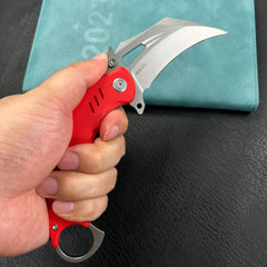 KUBEY KU261D Wrath Karambit Folding Knife Red G-10 Handle 2.68_ Beadblast 14C28N Blade