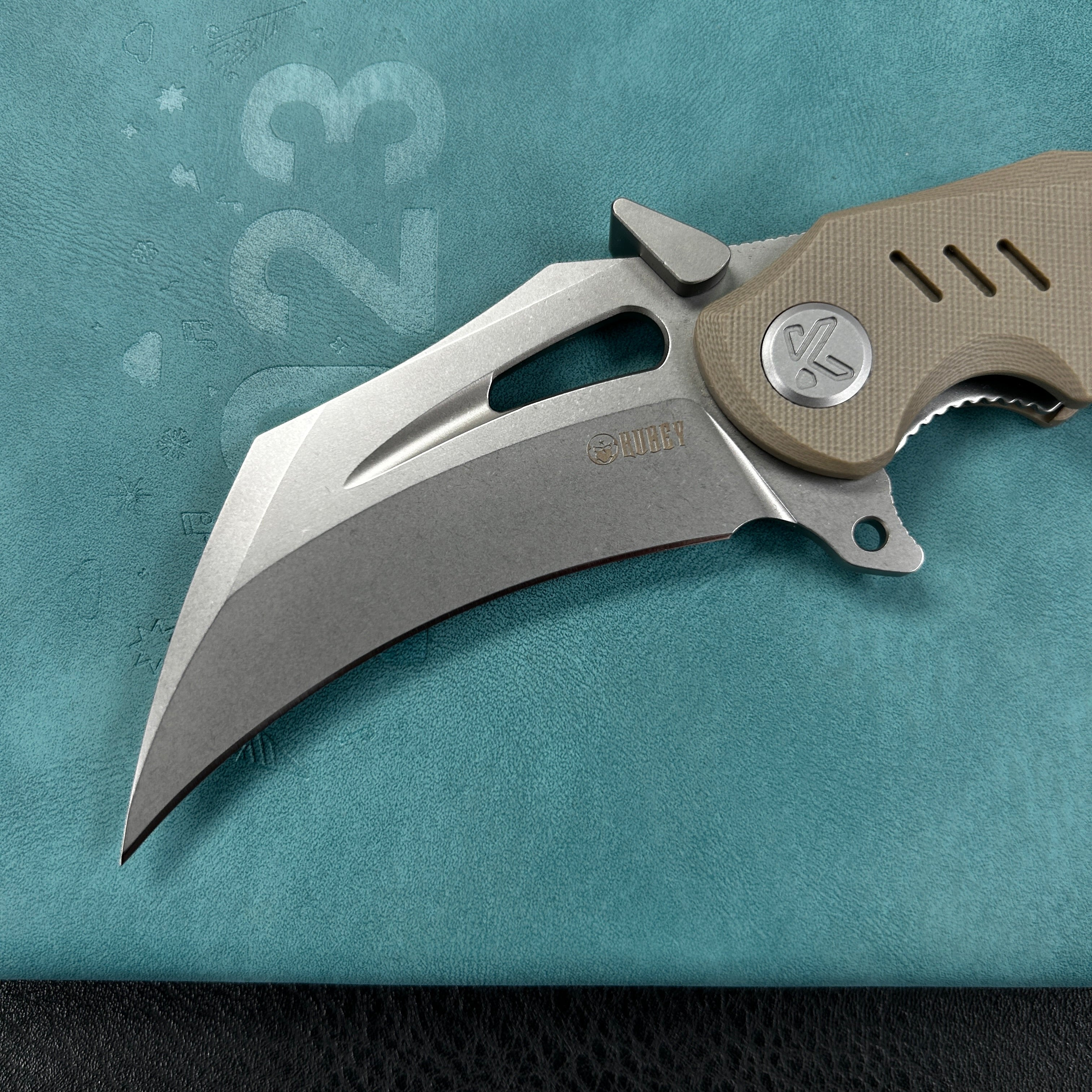 KUBEY KU261C Wrath Karambit Folding Knife Tan G-10 Handle 2.68" Beadblast 14C28N Blade