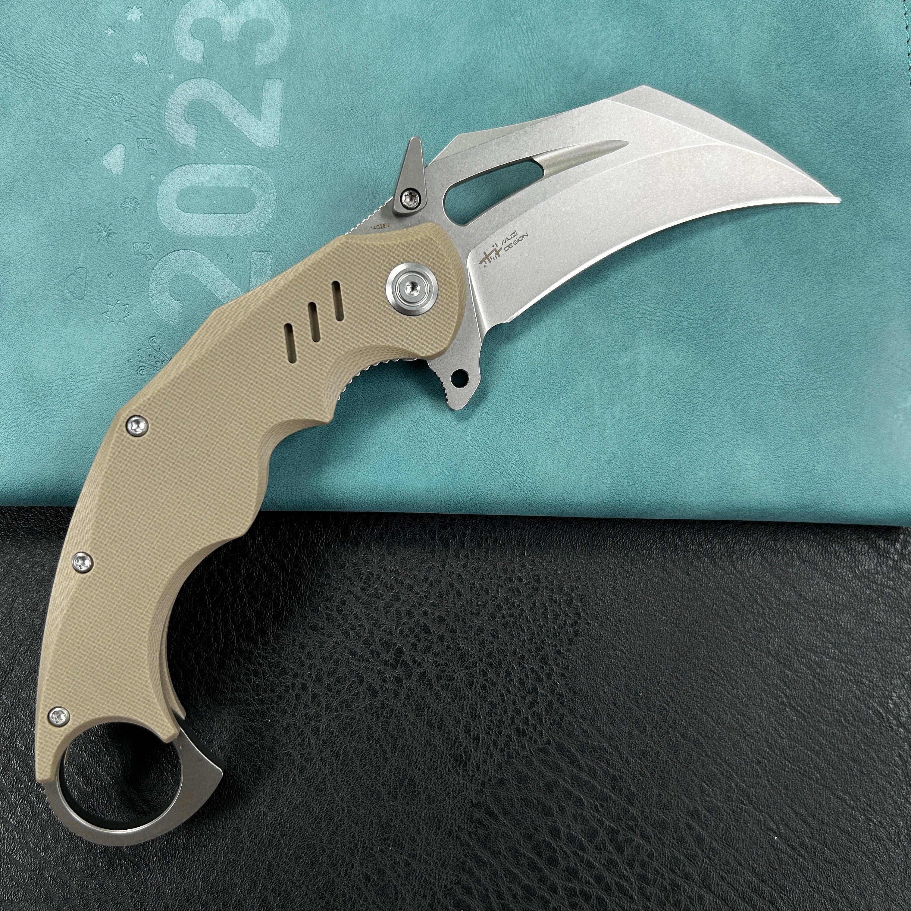 KUBEY KU261C Wrath Karambit Folding Knife Tan G-10 Handle 2.68" Beadblast 14C28N Blade