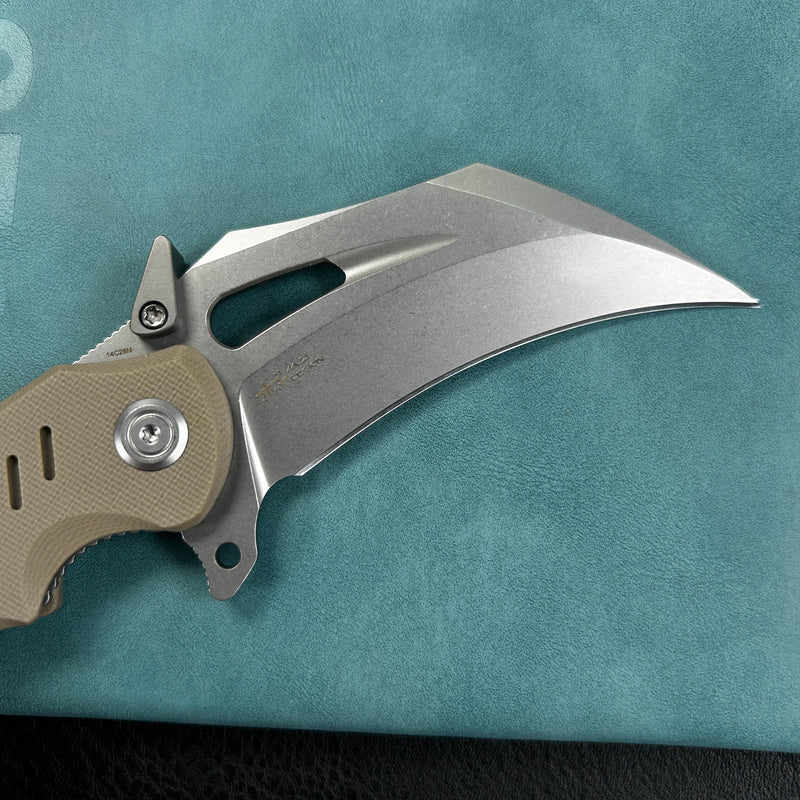 KUBEY KU261C Wrath Karambit Folding Knife Tan G-10 Handle 2.68" Beadblast 14C28N Blade