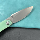 KUBEY KU344  Momentum Sherif Manganas Design Liner Lock Front Flipper / Dual Studs Open Folding Knife Jade  G10 Handle 3.43" Bead Blasted  AUS-10