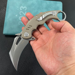 KUBEY KU261C Wrath Karambit Folding Knife Tan G-10 Handle 2.68" Beadblast 14C28N Blade