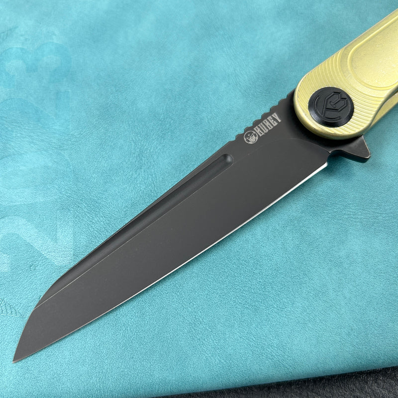 KUBEY KB247E Dandy Frame Lock Flipper Knife Titanium Handle  3.94" Black Stonewashed S90V