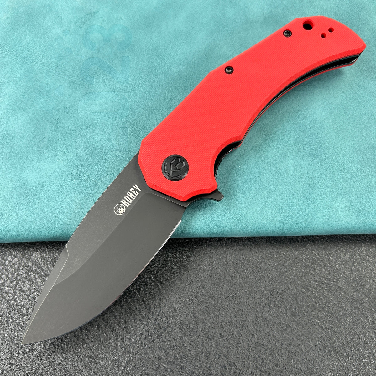 KUBEY KU319  Mikkel Willumsen Design Bravo one Drop Point Outdoor Folding Camping Knife Red  G10 Handle 3.39" Blackwash AUS-10