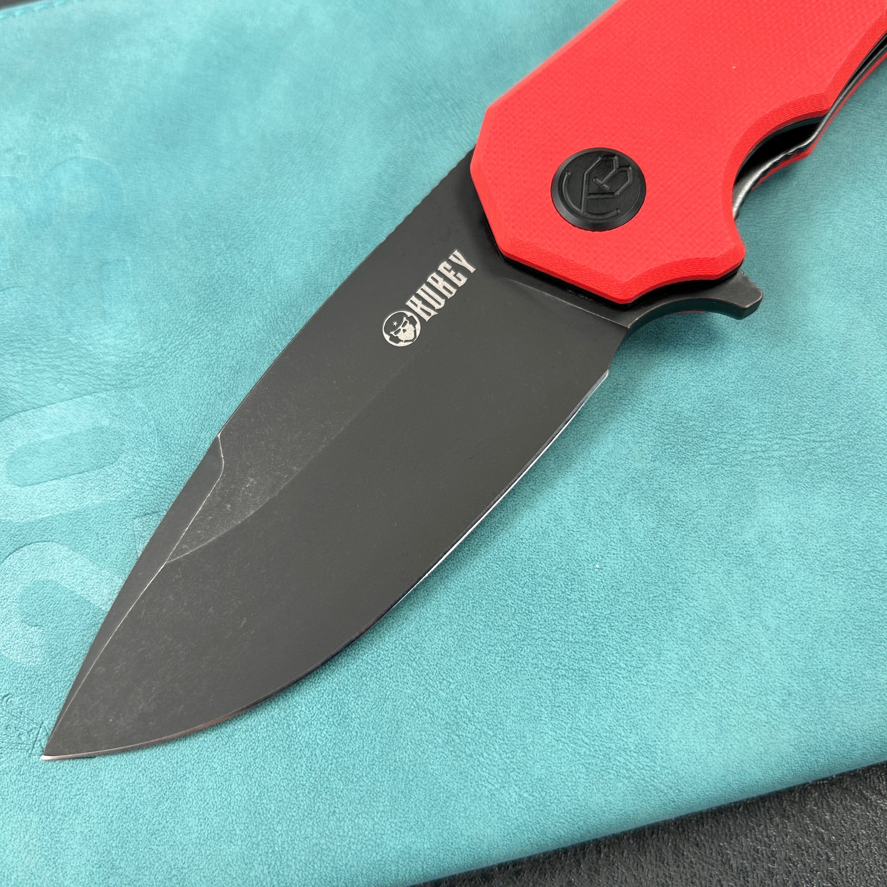 KUBEY KU319  Mikkel Willumsen Design Bravo one Drop Point Outdoor Folding Camping Knife Red  G10 Handle 3.39" Blackwash AUS-10