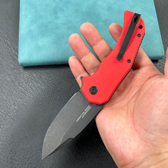 KUBEY KU319  Mikkel Willumsen Design Bravo one Drop Point Outdoor Folding Camping Knife Red  G10 Handle 3.39" Blackwash AUS-10