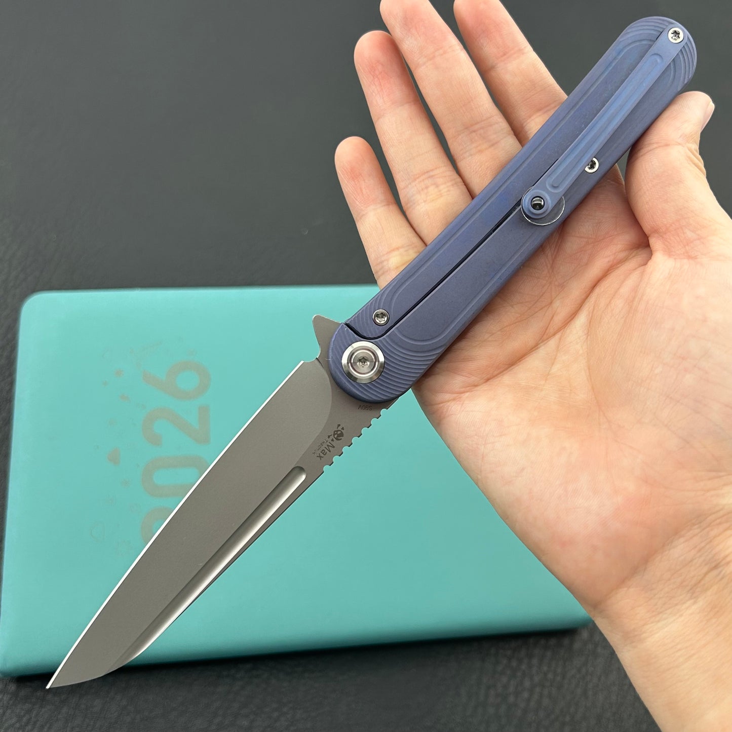 KB KNIVES KB247K Dandy Frame Lock Gentlemans Pocket Folding Knife Blue Ti Handle 3.94" Sandblast S90V