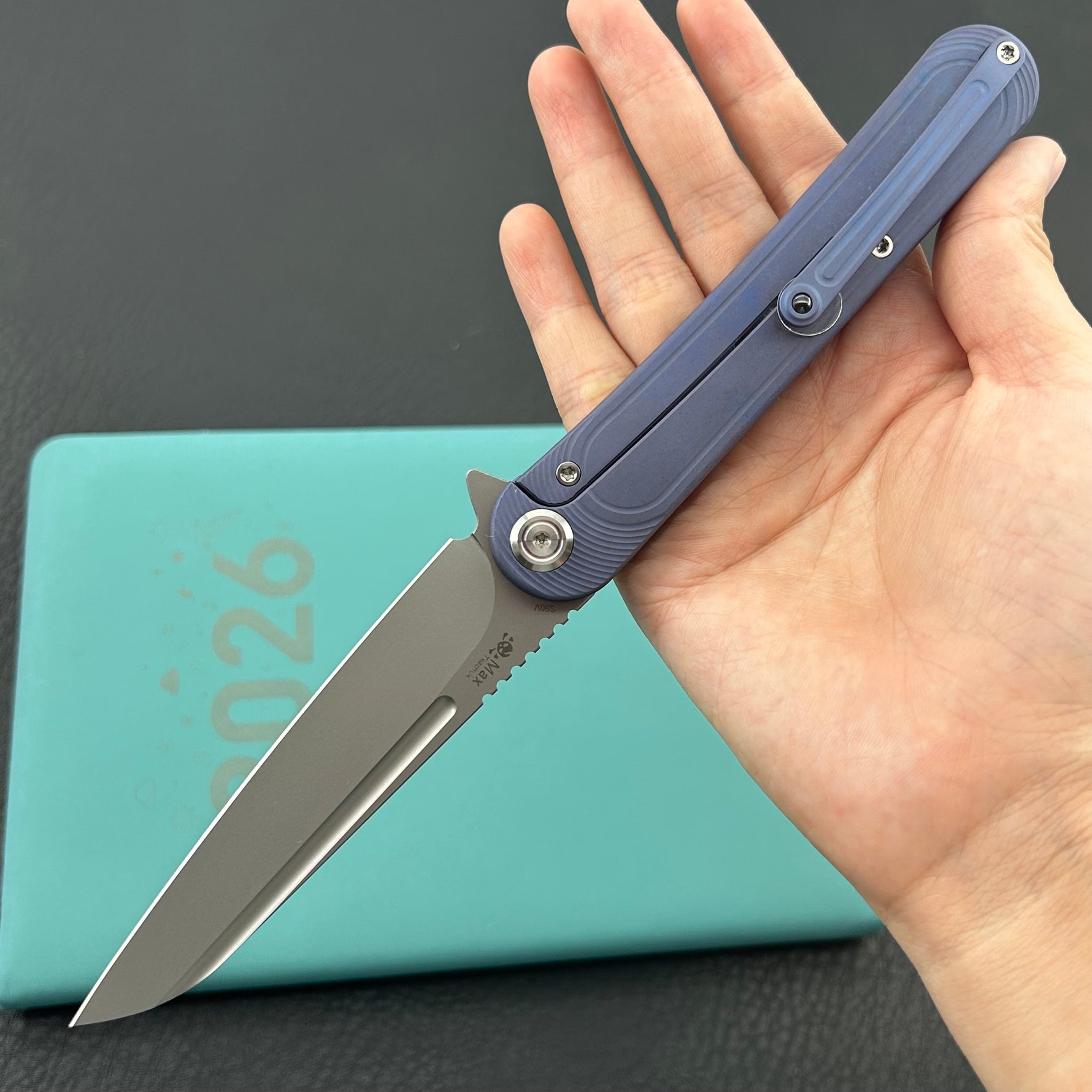 KB KNIVES KB247K Dandy Frame Lock Gentlemans Pocket Folding Knife Blue Ti Handle 3.94" Sandblast S90V
