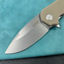 KUBEY KU319 Mikkel Willumsen Design Bravo one Drop Point Outdoor Folding Camping Knife Tan G10 Handle 3.39" Bead Blasted AUS-10