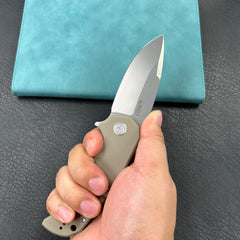 KUBEY KU319 Mikkel Willumsen Design Bravo one Drop Point Outdoor Folding Camping Knife Tan G10 Handle 3.39" Bead Blasted AUS-10