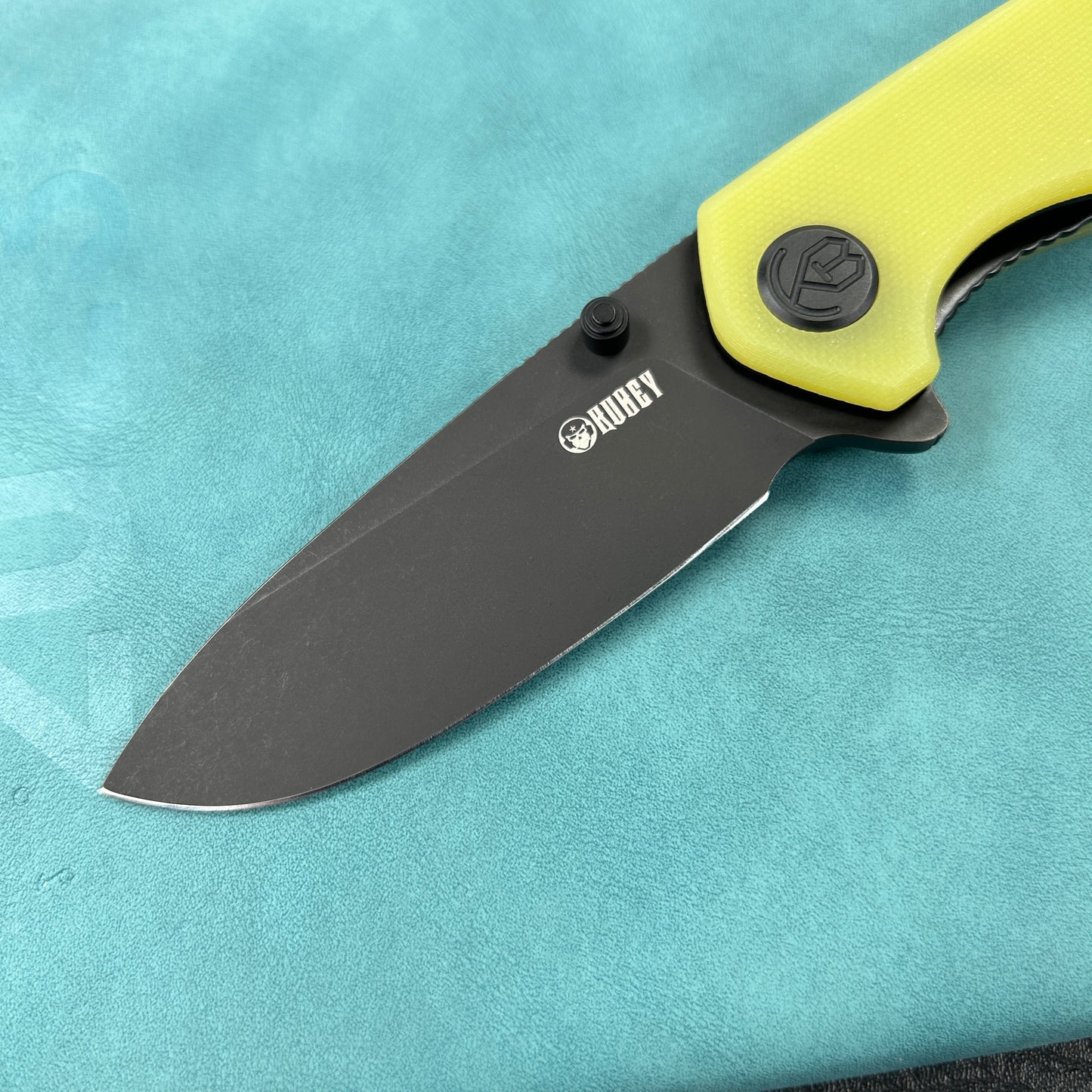 KUBEY KU342G Belus Thumb Stud Everyday Carry Pocket Knife YellowG10 Handle 2.95" Blackwashed AUS-10 Blade