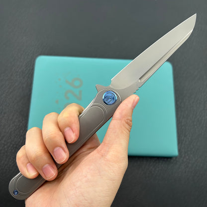 KB KNIVES KB247J Dandy Frame Lock Gentlemans Pocket Folding Knife Grey Ti Handle 3.94" Sandblast S90V