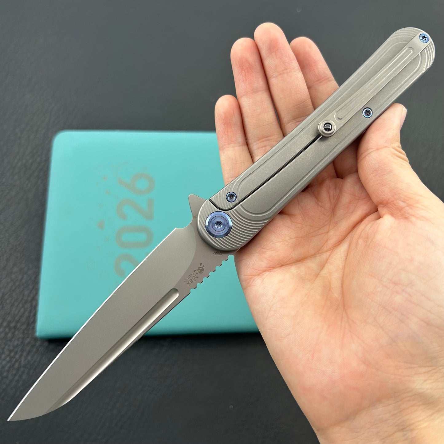 KB KNIVES KB247J Dandy Frame Lock Gentlemans Pocket Folding Knife Grey Ti Handle 3.94" Sandblast S90V