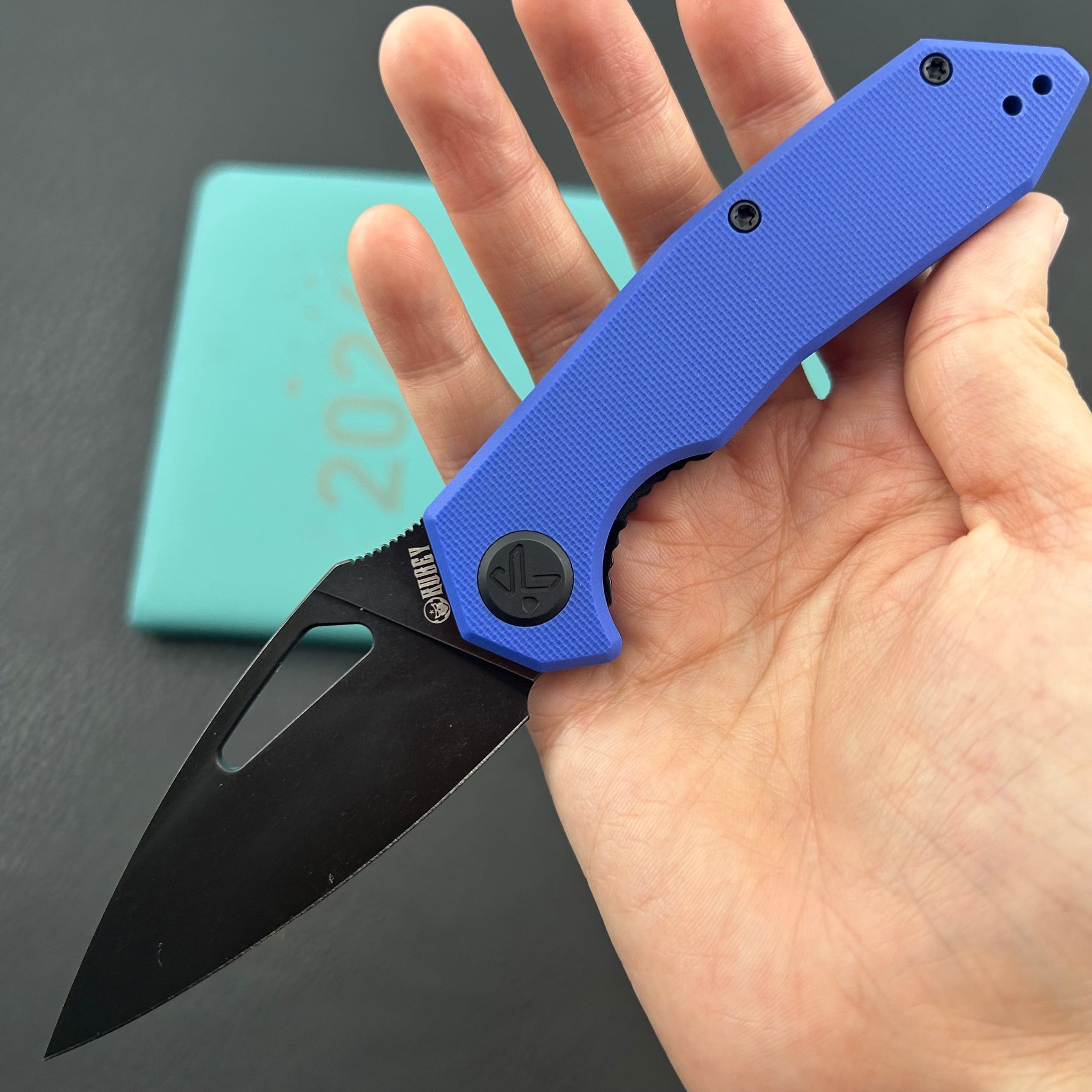 KUBEY knife KU122Y Coeus Linerlock Black Blue  Folding Knife