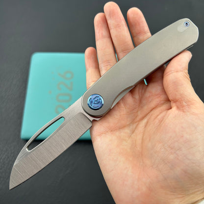 KB KNIVES KB354A Decimal Folding Knife Gray Titanium Handle 3.15" Belt Satin M390 Blade