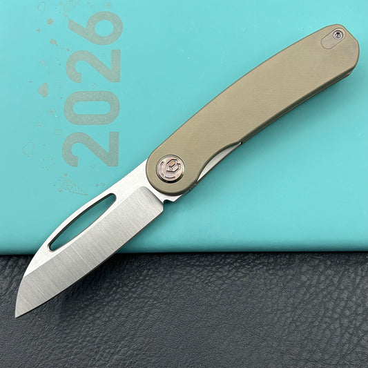 KB KNIVES KB354D Decimal Folding Knife Bronze Titanium Handle 3.15" Belt Satin M390 Blade