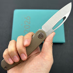 KB KNIVES KB354D Decimal Folding Knife Bronze Titanium Handle 3.15" Belt Satin M390 Blade