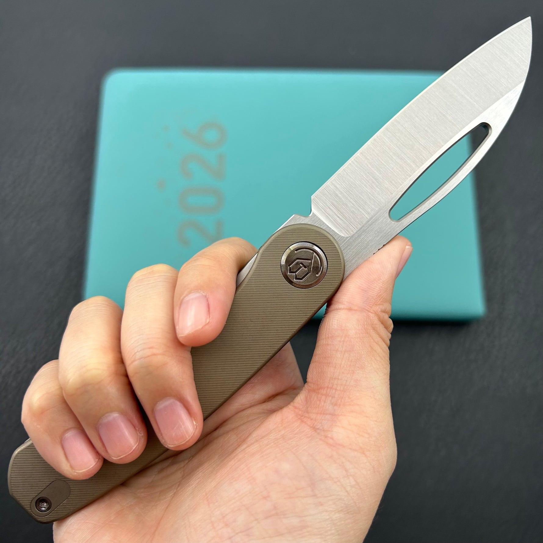 KB KNIVES KB354D Decimal Folding Knife Bronze Titanium Handle 3.15" Belt Satin M390 Blade