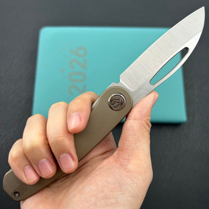 KB KNIVES KB354D Decimal Folding Knife Bronze Titanium Handle 3.15" Belt Satin M390 Blade