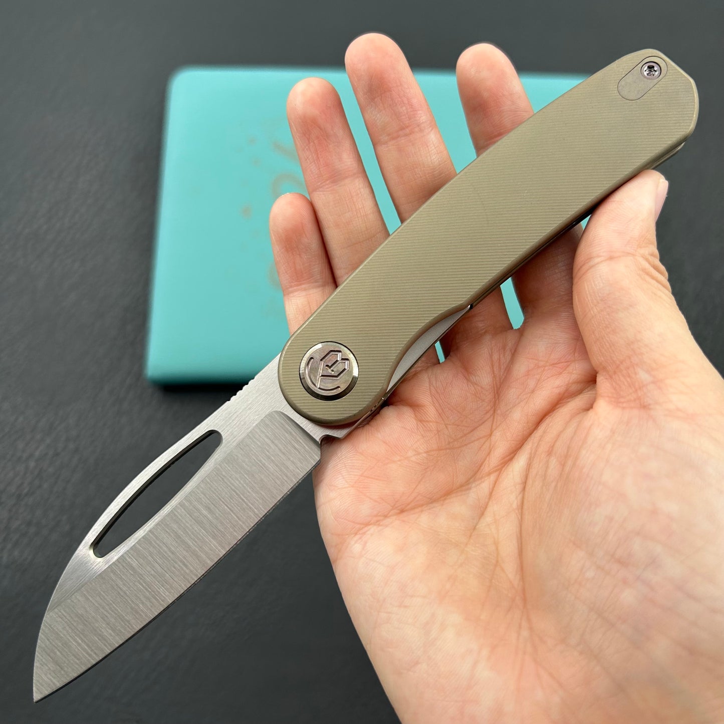 KB KNIVES KB354D Decimal Folding Knife Bronze Titanium Handle 3.15" Belt Satin M390 Blade