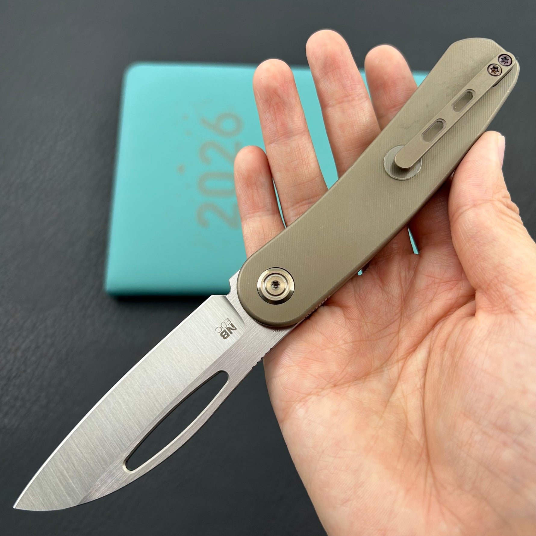 KB KNIVES KB354D Decimal Folding Knife Bronze Titanium Handle 3.15" Belt Satin M390 Blade