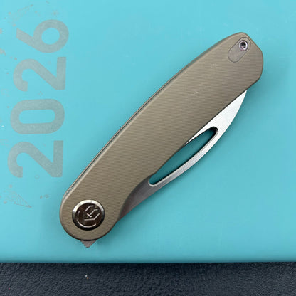 KB KNIVES KB354D Decimal Folding Knife Bronze Titanium Handle 3.15" Belt Satin M390 Blade