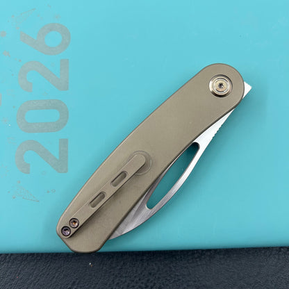 KB KNIVES KB354D Decimal Folding Knife Bronze Titanium Handle 3.15" Belt Satin M390 Blade