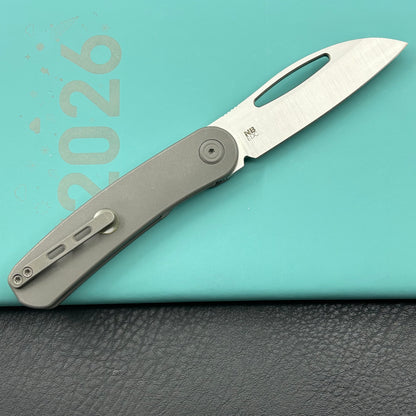 KB KNIVES KB354B Decimal Folding Knife Darkwash Titanium Handle 3.15" Belt Satin M390 Blade