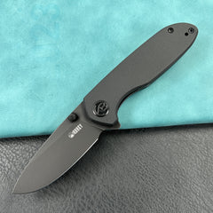 KUBEY KU342E Belus Thumb Stud Everyday Carry Pocket Knife Black  G10 Handle 2.95" Blackwashed AUS-10 Blade