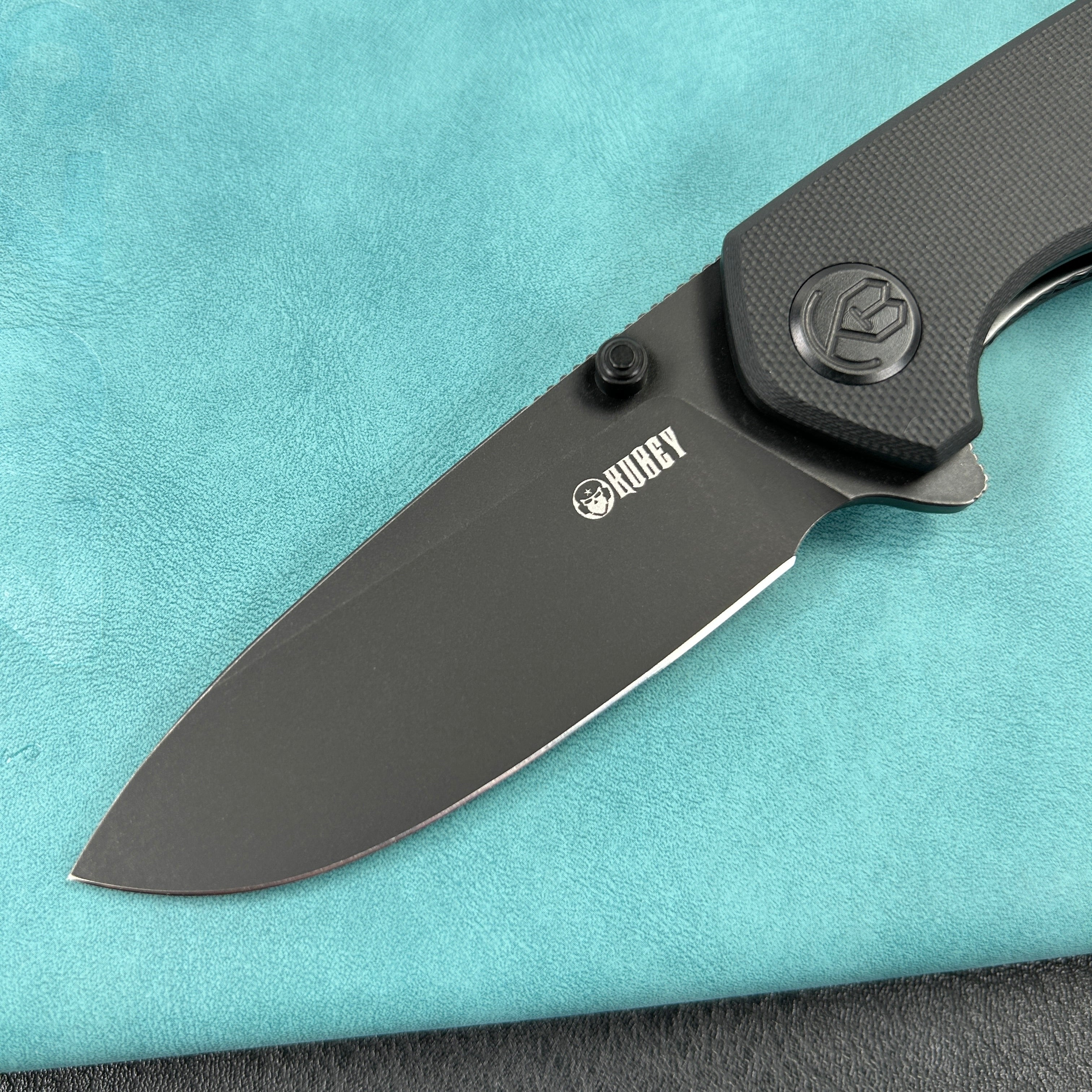 KUBEY KU342E Belus Thumb Stud Everyday Carry Pocket Knife Black  G10 Handle 2.95" Blackwashed AUS-10 Blade