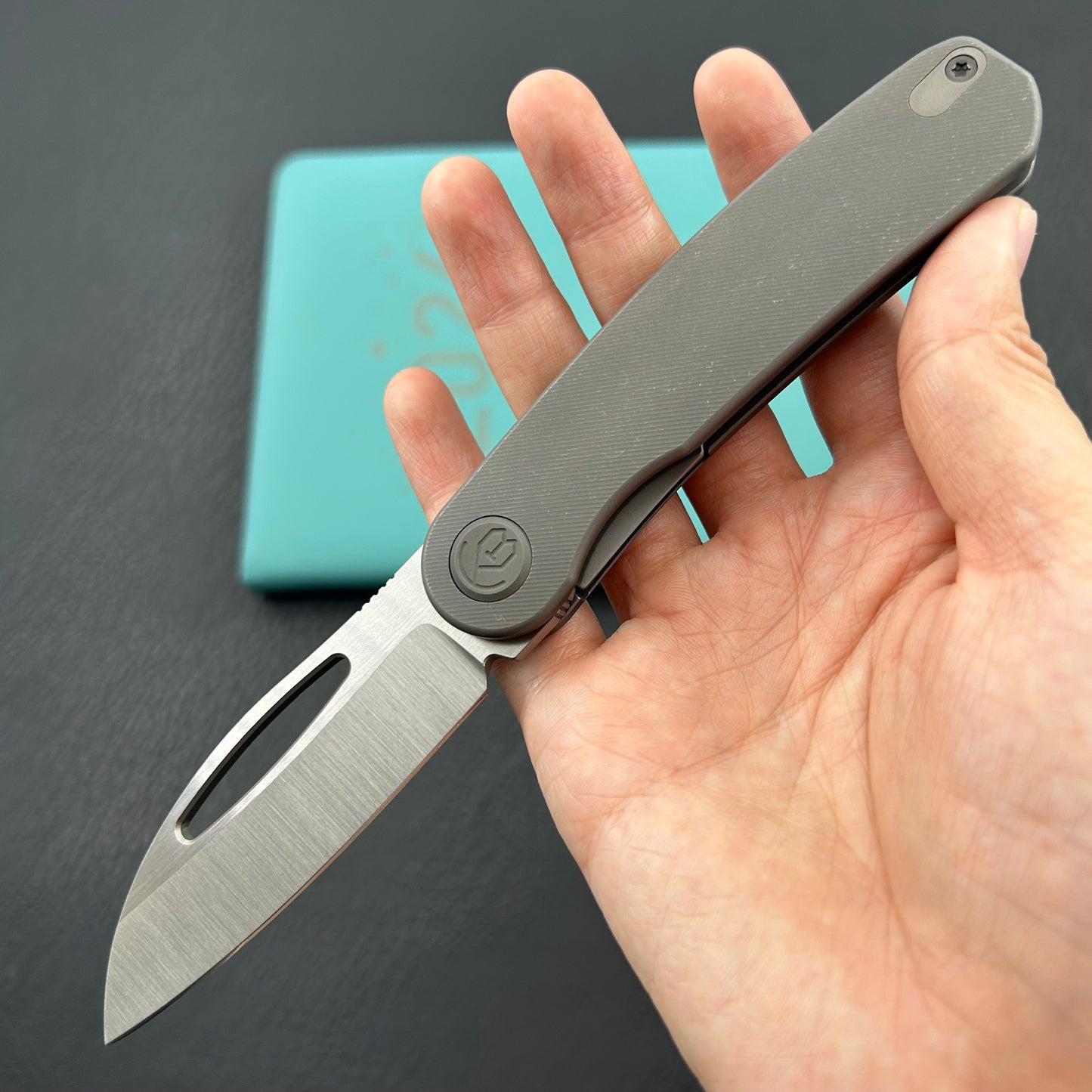 KB KNIVES KB354B Decimal Folding Knife Darkwash Titanium Handle 3.15" Belt Satin M390 Blade