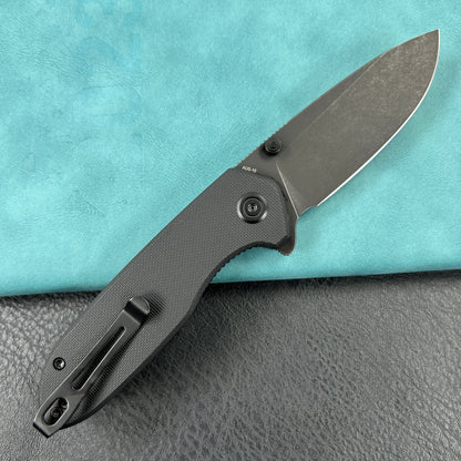 KUBEY KU342E Belus Thumb Stud Everyday Carry Pocket Knife Black  G10 Handle 2.95" Blackwashed AUS-10 Blade