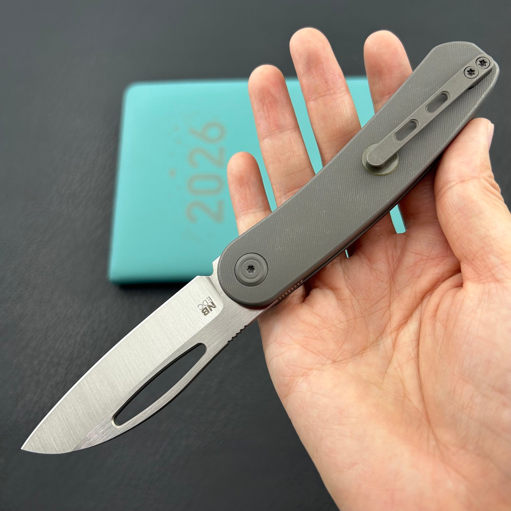 KB KNIVES KB354B Decimal Folding Knife Darkwash Titanium Handle 3.15" Belt Satin M390 Blade