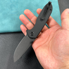 KUBEY KU342E Belus Thumb Stud Everyday Carry Pocket Knife Black  G10 Handle 2.95" Blackwashed AUS-10 Blade