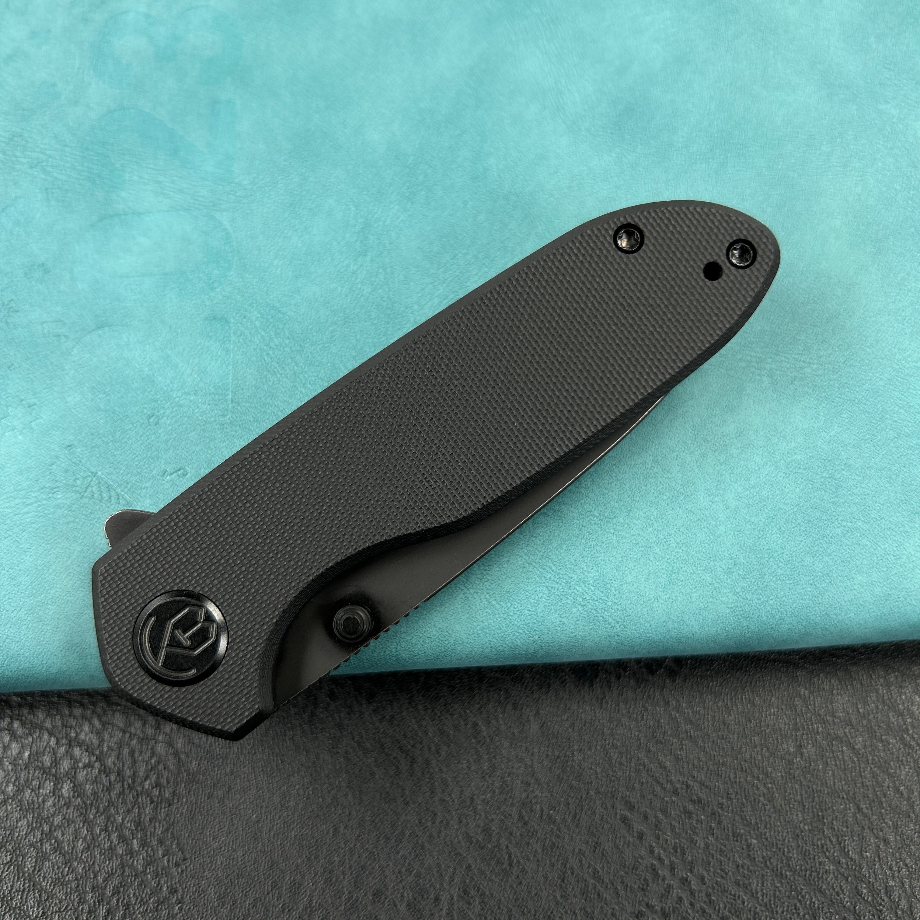 KUBEY KU342E Belus Thumb Stud Everyday Carry Pocket Knife Black  G10 Handle 2.95" Blackwashed AUS-10 Blade