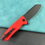 KUBEY KU336H  Creon Small Pocket Knife with Button Lock Red G10 Handle 2.87" Blackwashed AUS-10