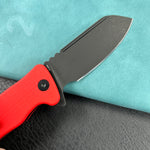 KUBEY KU336H  Creon Small Pocket Knife with Button Lock Red G10 Handle 2.87" Blackwashed AUS-10