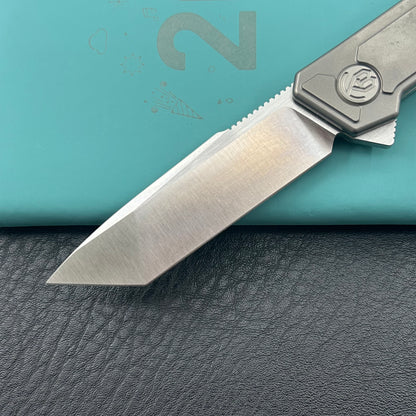 KB KNIVES KB420A Yondu Double Detent Knife Gray Ti Micro Milling 2.87'' Tanto Satin M390 Blade