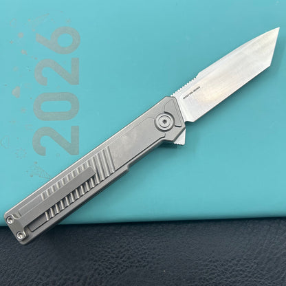 KB KNIVES KB420A Yondu Double Detent Knife Gray Ti Micro Milling 2.87'' Tanto Satin M390 Blade