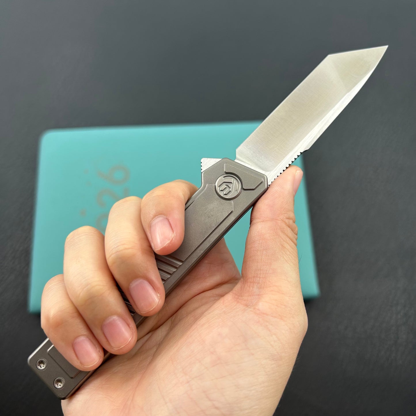 KB KNIVES KB420A Yondu Double Detent Knife Gray Ti Micro Milling 2.87'' Tanto Satin M390 Blade