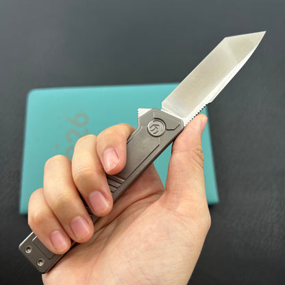 KB KNIVES KB420A Yondu Double Detent Knife Gray Ti Micro Milling 2.87'' Tanto Satin M390 Blade
